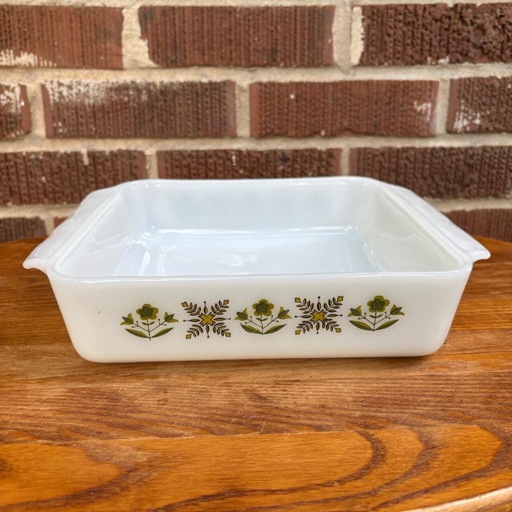 Vintage Fire King Anchor Hocking 8 Inch Square Baking Dish Meadow Green MCM